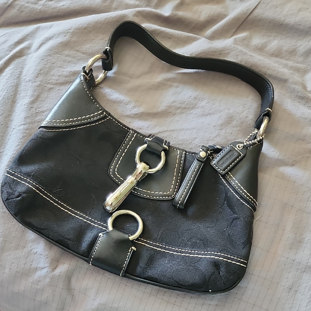 Coach Dark Shoulder Bag with Metallic Accents